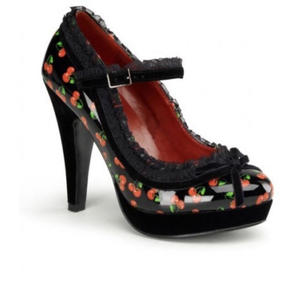 Pin Up 50’s Cherry Heels Ruffle Lace Detail 5 - Picture 2 of 6